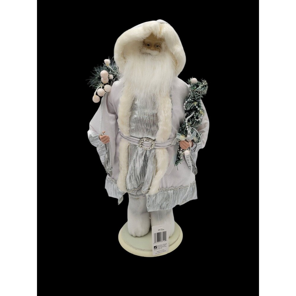 18 Inch Standing Silver & White Santa Claus Christmas Figurine Holiday Place